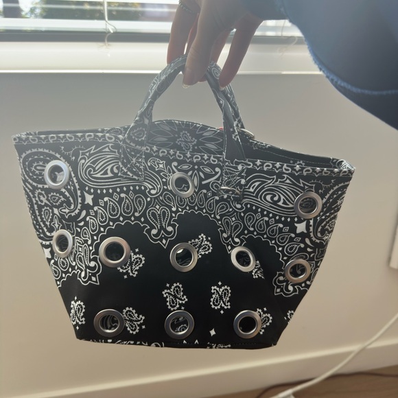 Bandana Eyelet Mini Tote Bag in Black - Picture 5 of 7